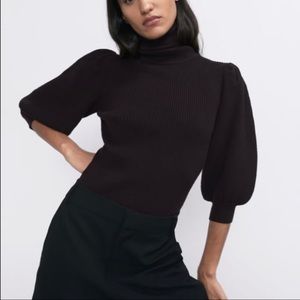 Zara black high neck puffed sleeve sweater jumper turtleneck Medium